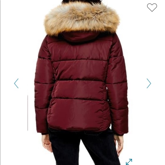 New TopShop puffer jacket in burgundy - Picture 2 of 4